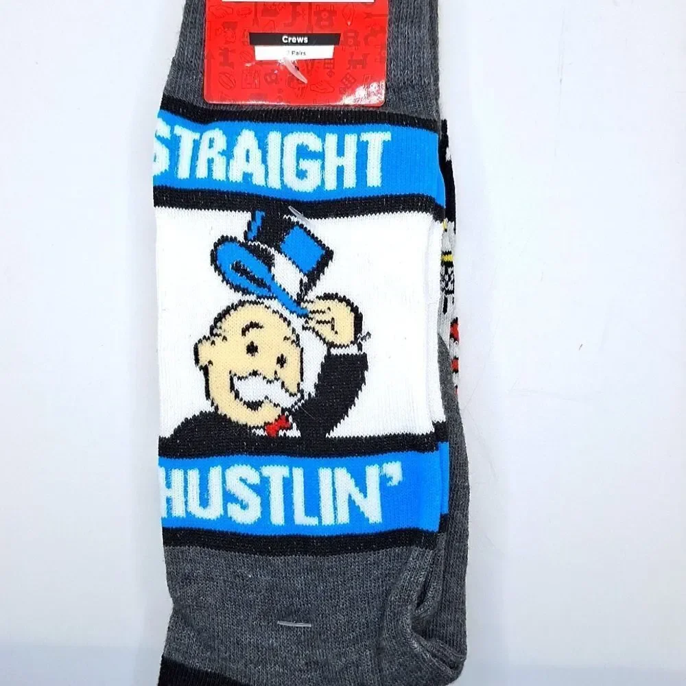Straight Hustling Monopoly crew socks 2 pair bundle pack novelty graphic…